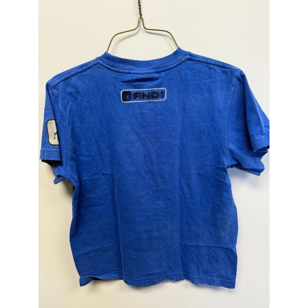 AND1 Kids Blue Basketball Graphic T-Shirt Short Sleeve Size S 8 Streetball Hoops